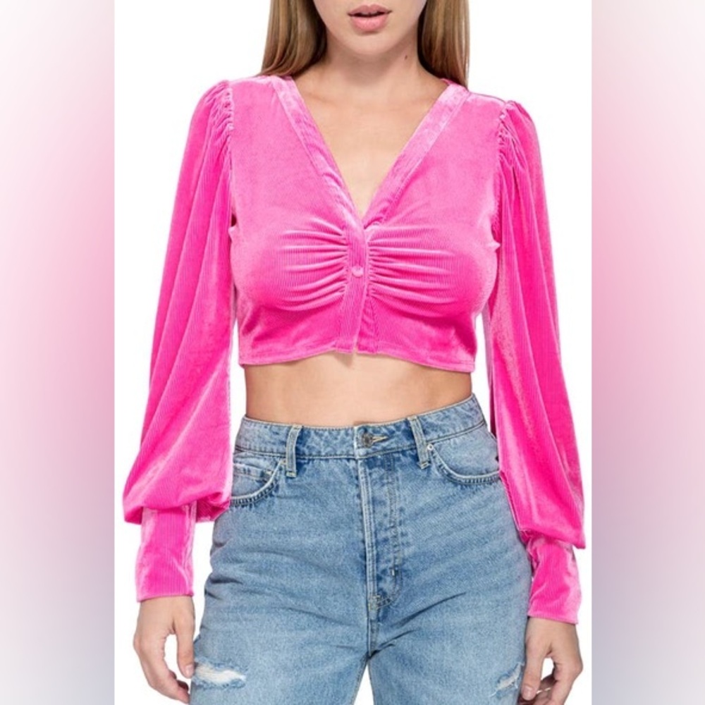 AFRM Rib Velvet Long Sleeve Crop Top